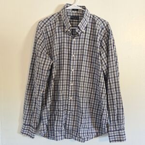 Peter Millar Navy and White Plaid Shirt